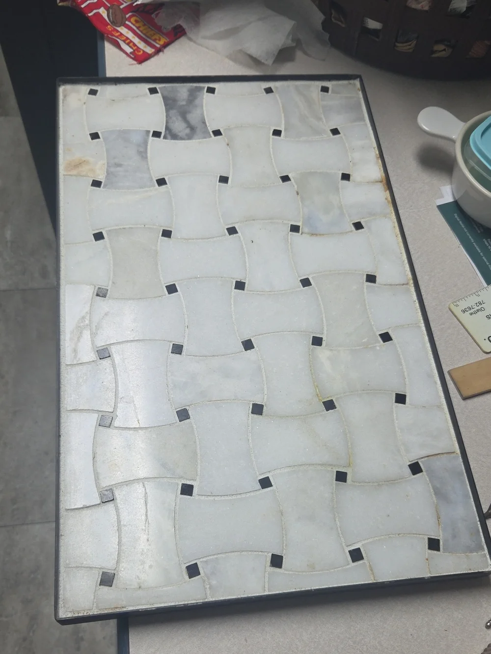 White Ceramic Mosaic Tray - Home Bath